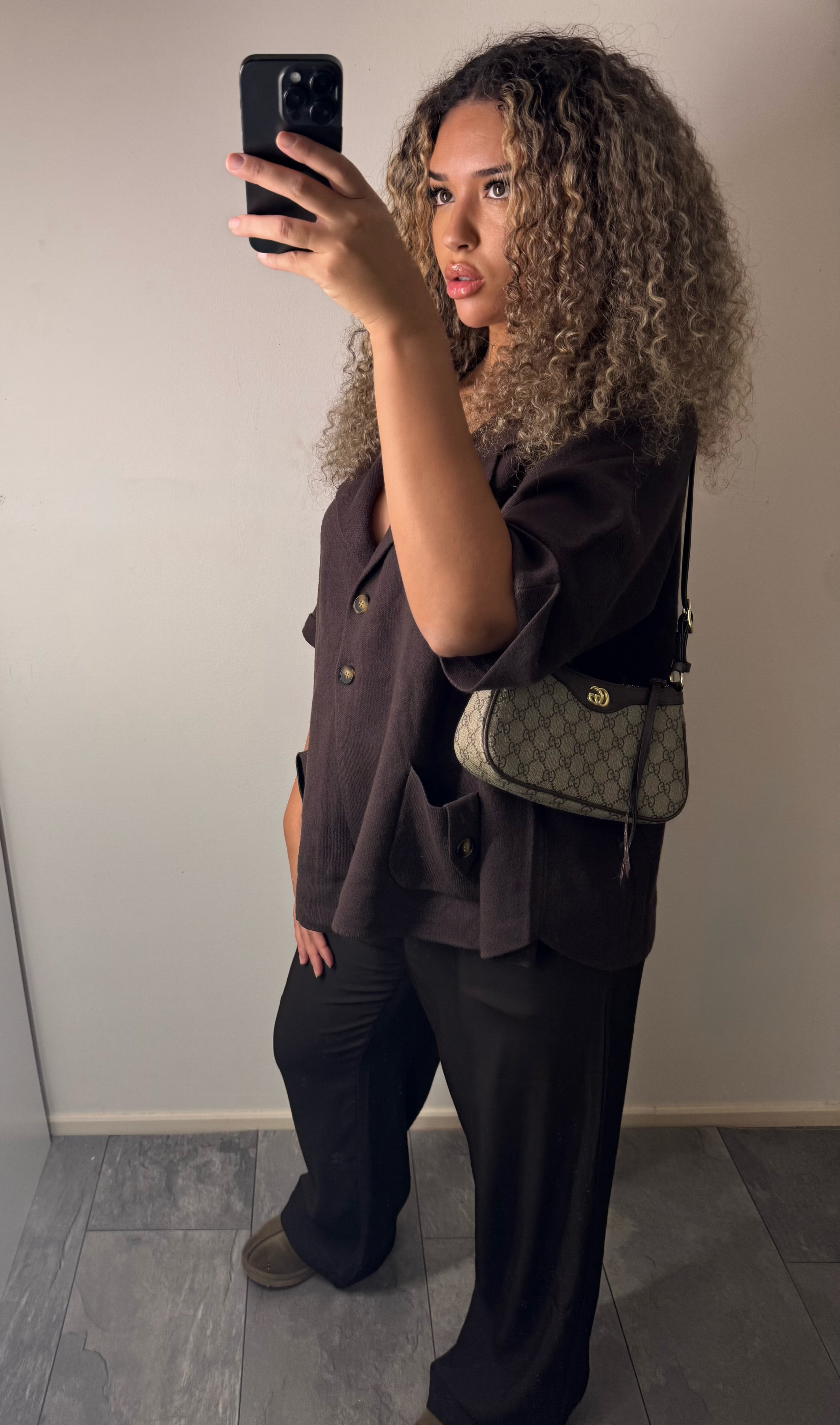 Oversized Brown Button Blouse