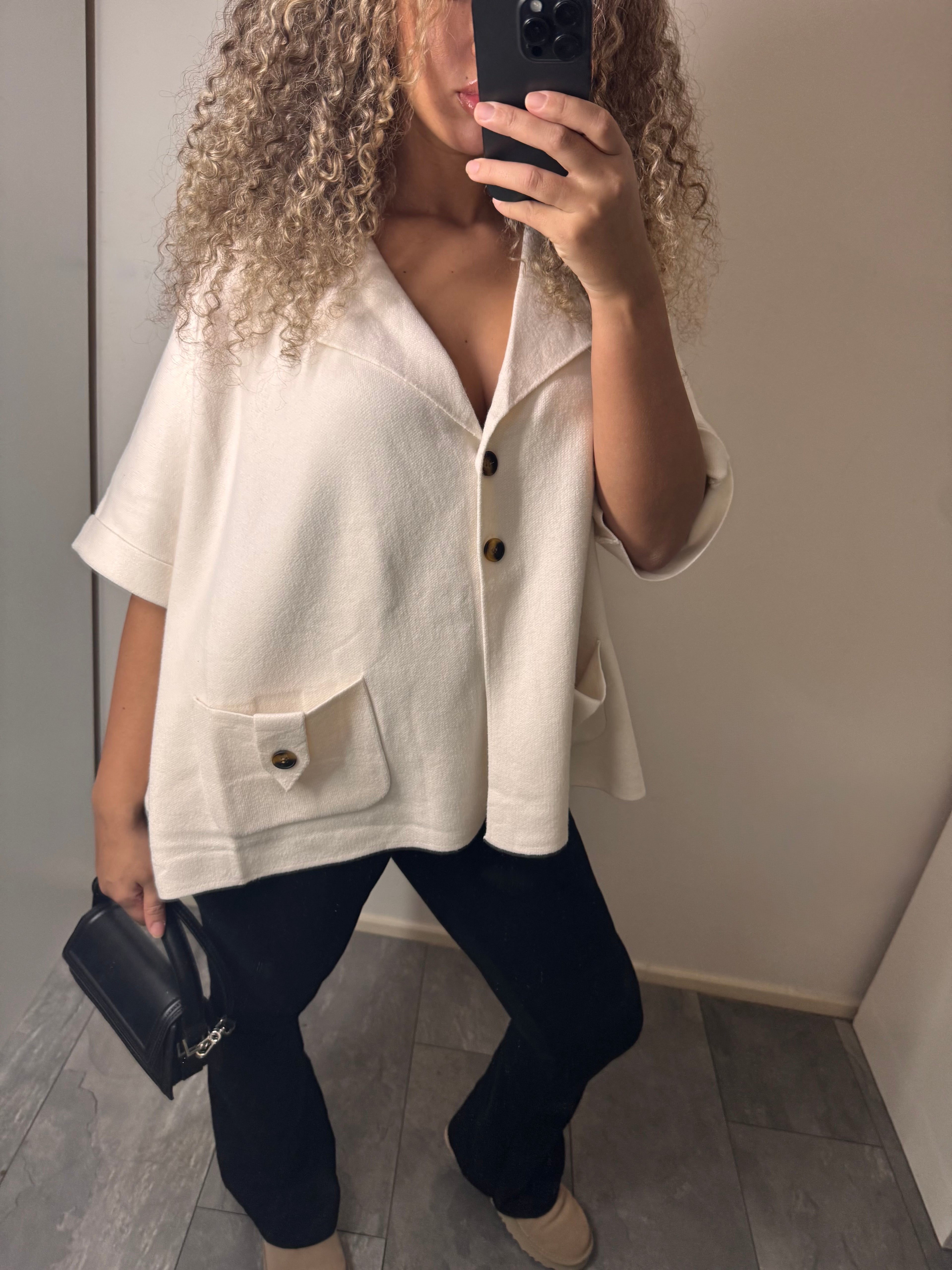 Oversized Beige Button Blouse