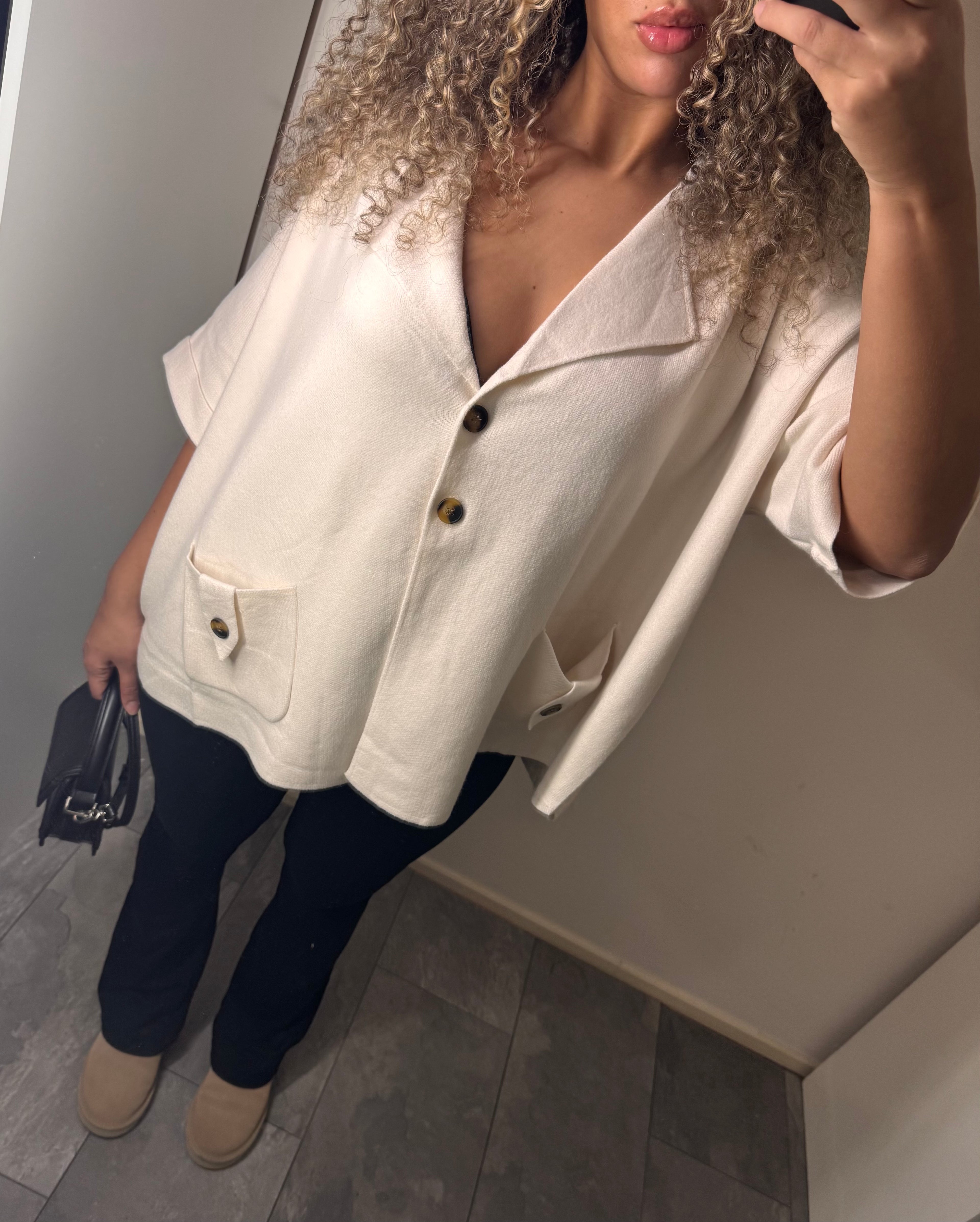 Oversized Beige Button Blouse