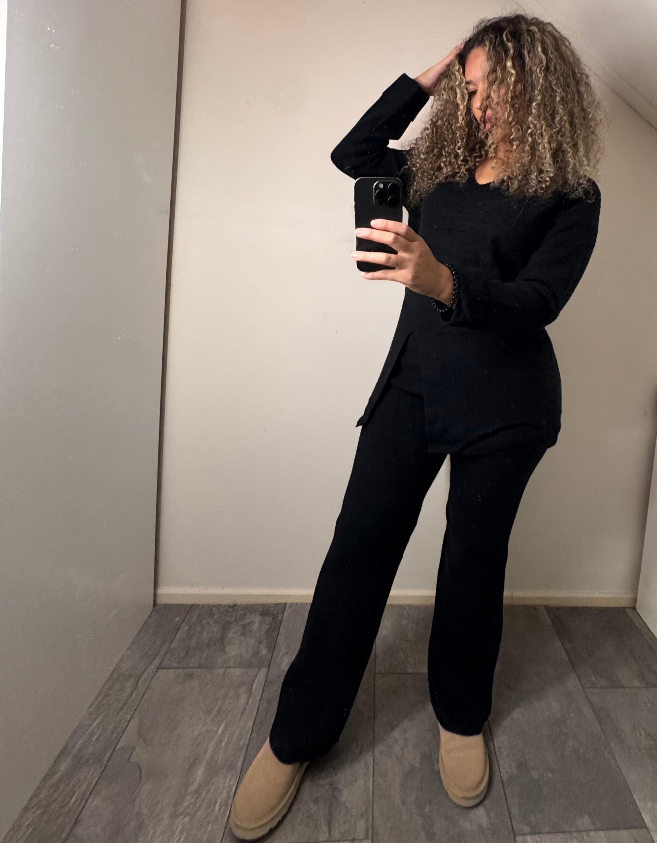 Twee-delige Gebreide Set – Trui en Broek – Black