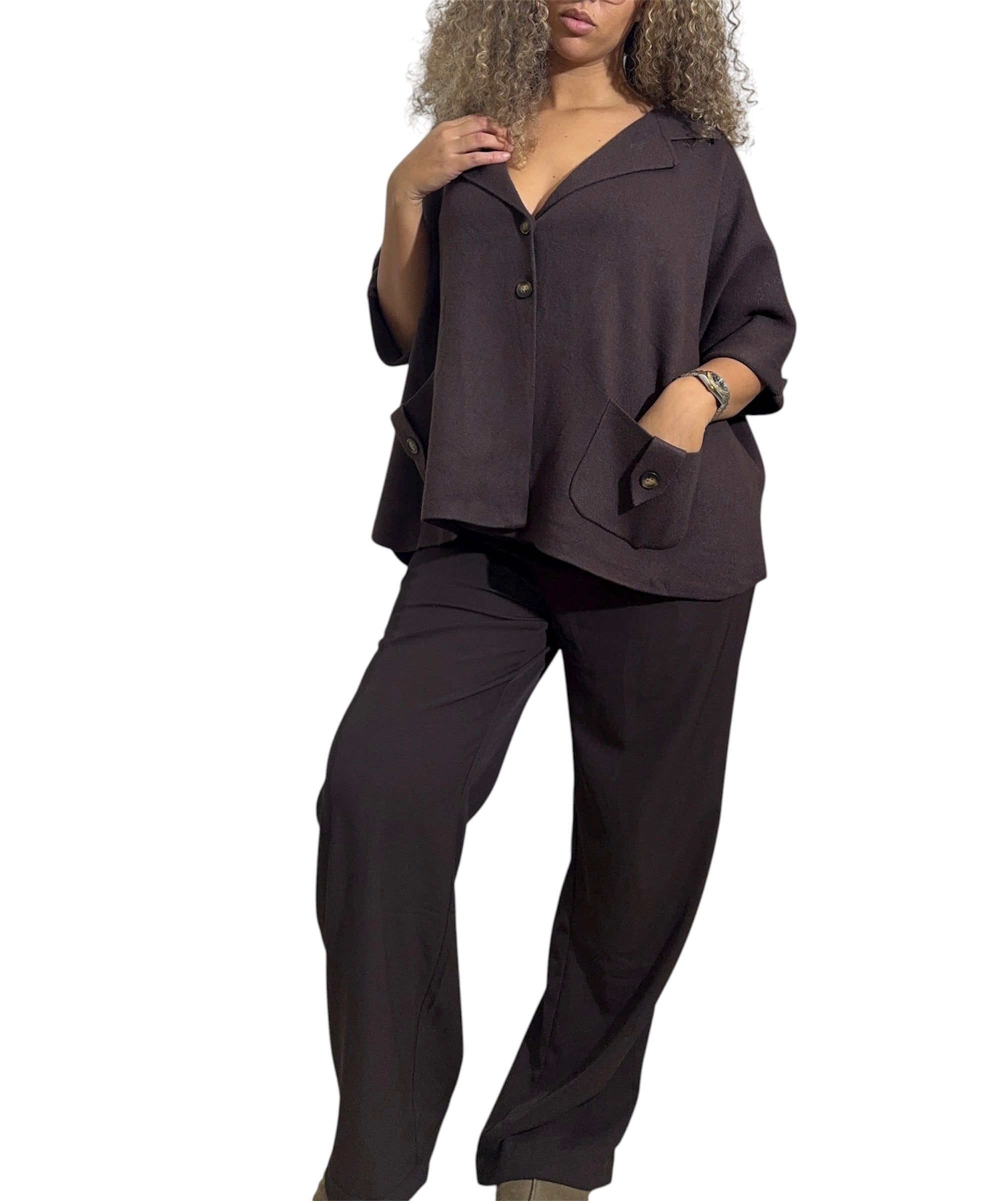 Oversized Brown Button Blouse