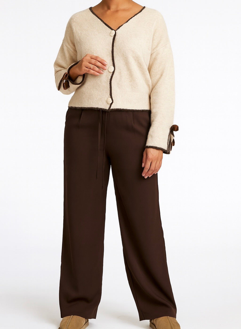 Relaxed Silk Touch Pants – Brown