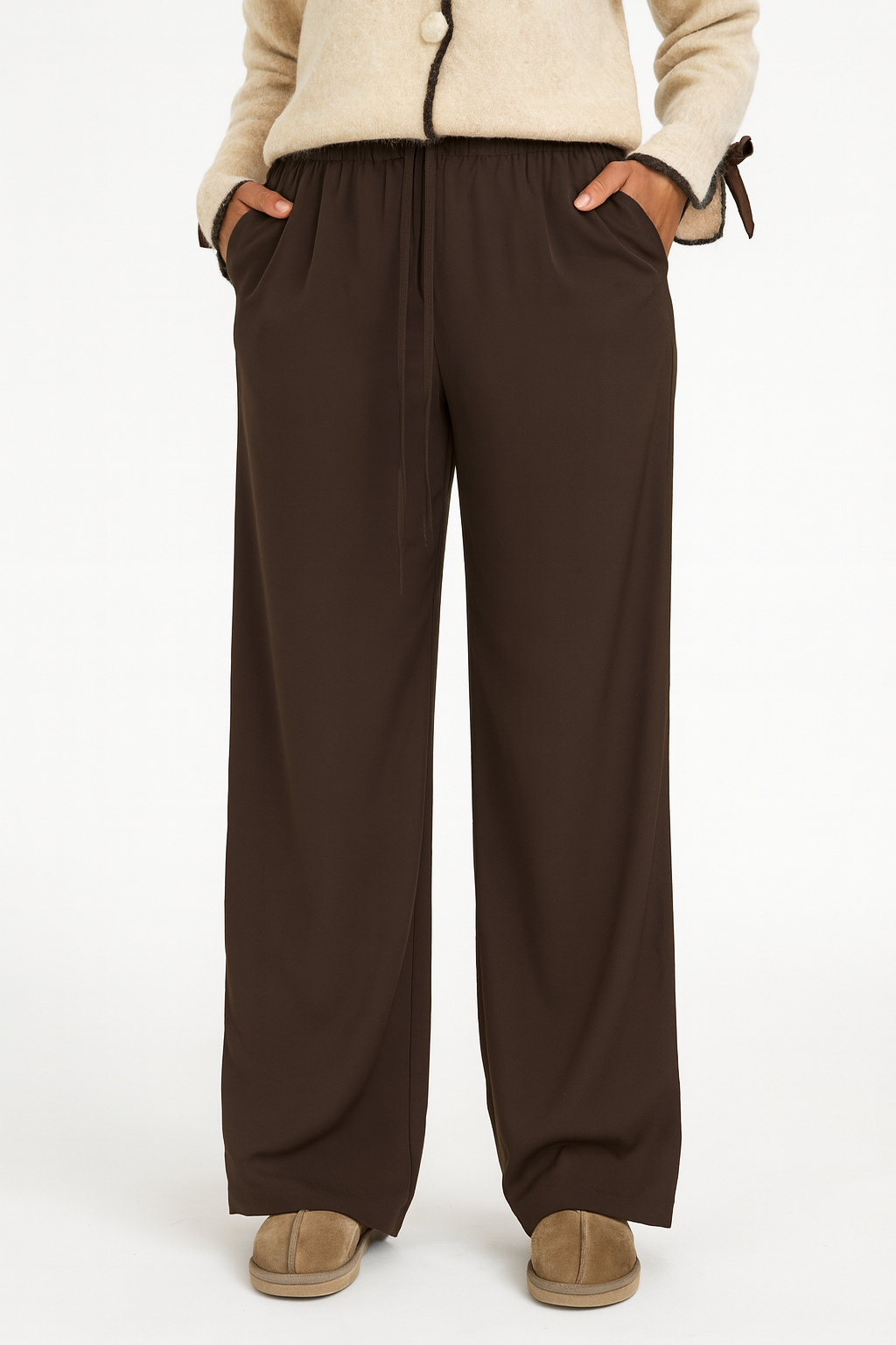 Relaxed Silk Touch Pants – Brown